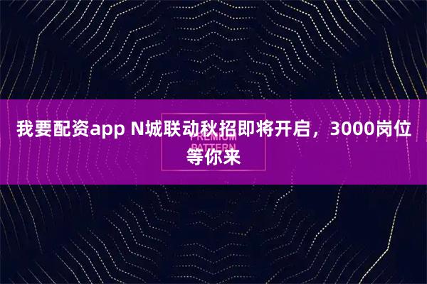 我要配资app N城联动秋招即将开启，3000岗位等你来